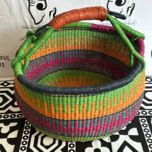 Round Basket - Lime Green, Orange, Dark Rose