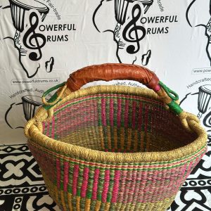 Round Basket - Red, Green, Brown Handle