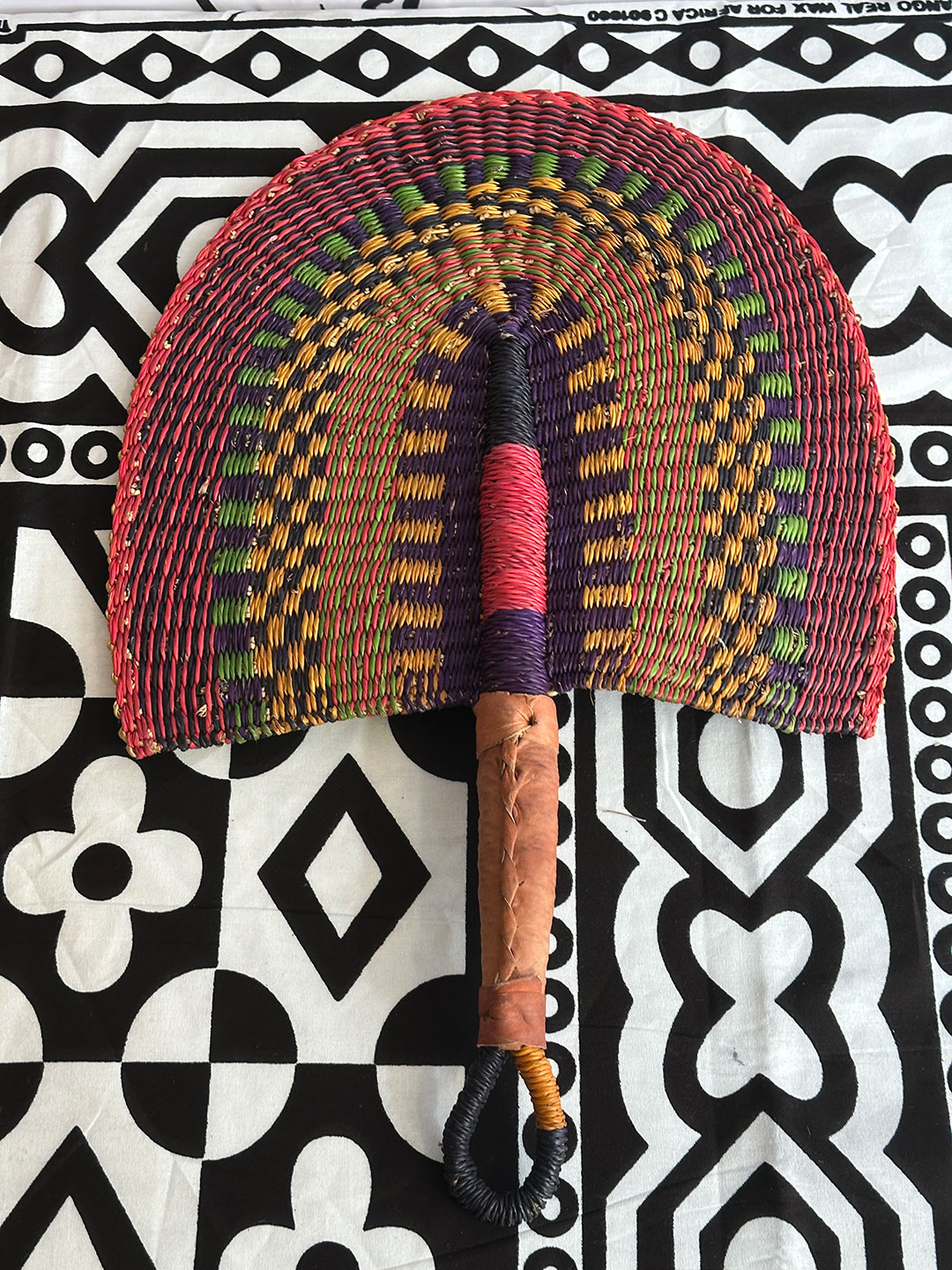 Straw Fan - Red, Green, Gold, Brown, Purple