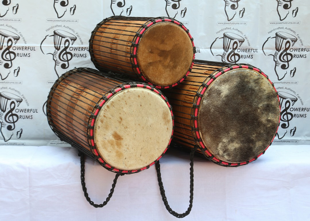 Dundun set , Dundun, Sangban , kenkenin , Natural wood kente design