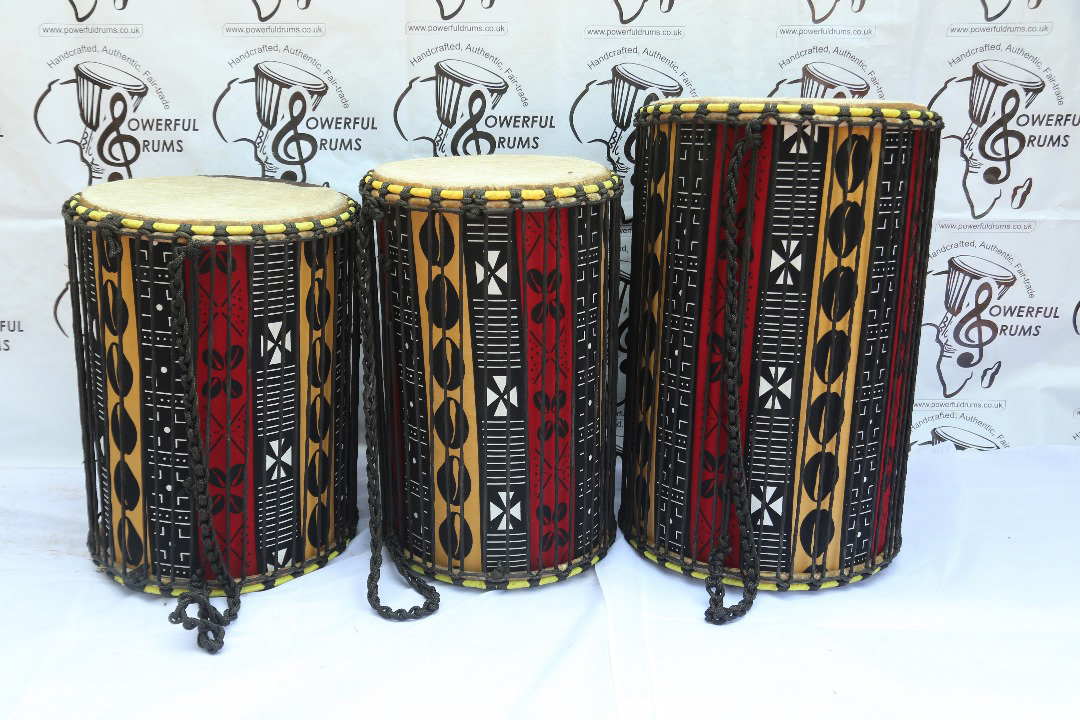 DUNDUN WOODEN SET WITH COWRIE CLOTH (3 DRUMS)