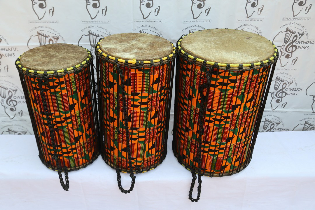 DUNDUN WOODEN SET WITH KENTE CLOTH (3 DRUMS)
